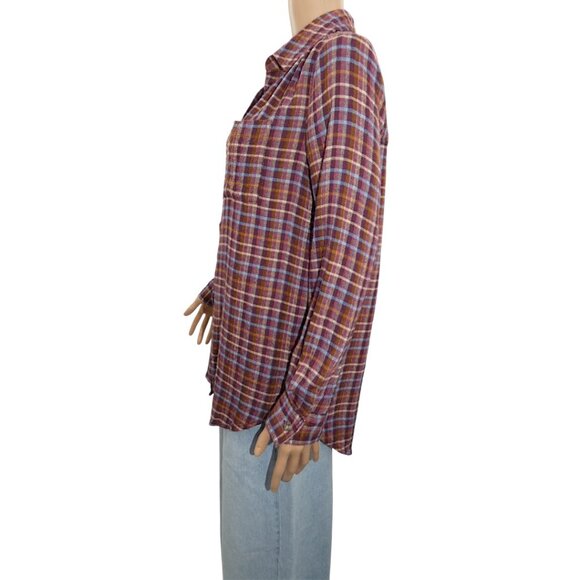 NWTBeachLunchLounge Plaid Button-Front Tunic Top Rust Multicolor Size Small - Picture 5 of 12